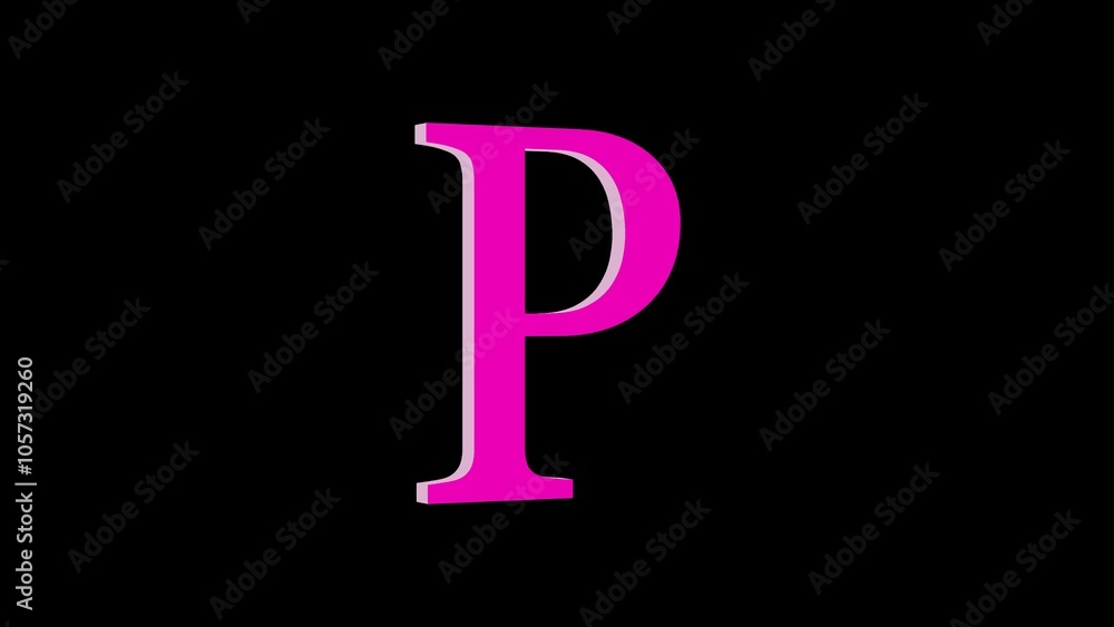 3d P letter logo loopable pink color black background 3d P letter logo loopable pink color black background