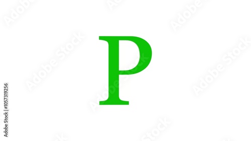 3d P letter logo loopable green color white background