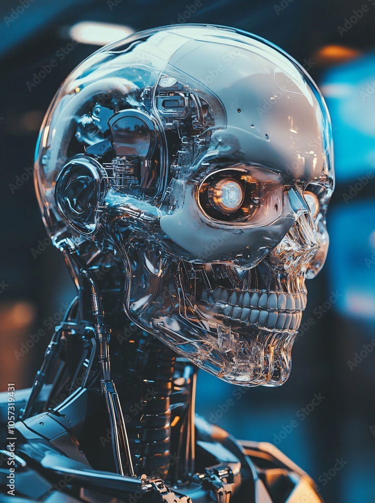 Futuristic Transparent Robot Head with LED Eye Futuristic Transparent Robot Head with LED Eye