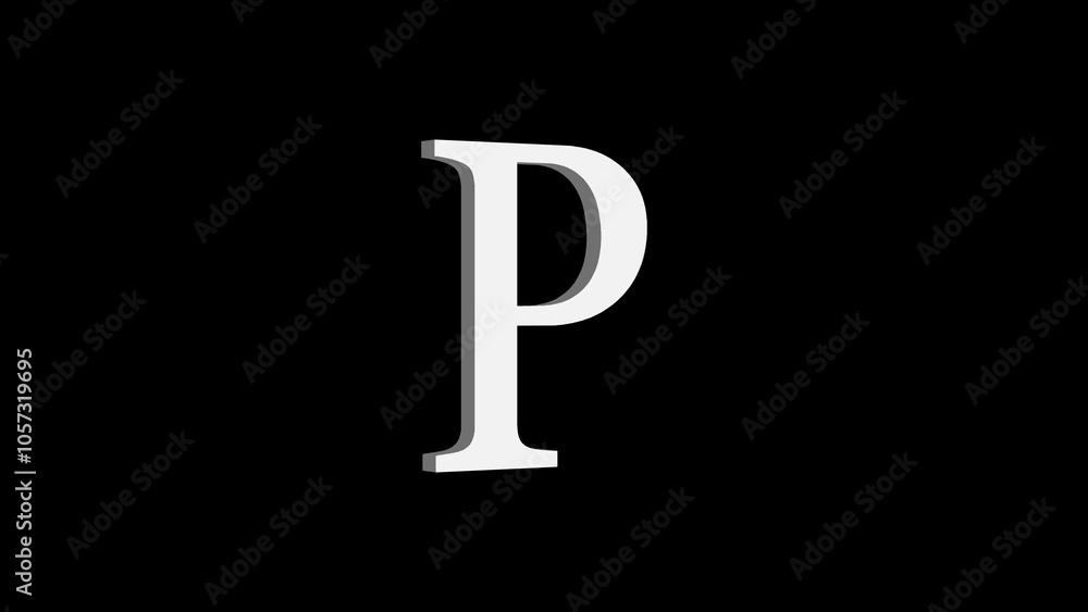 3d P letter logo loopable white color black background 3d P letter logo loopable white color black background