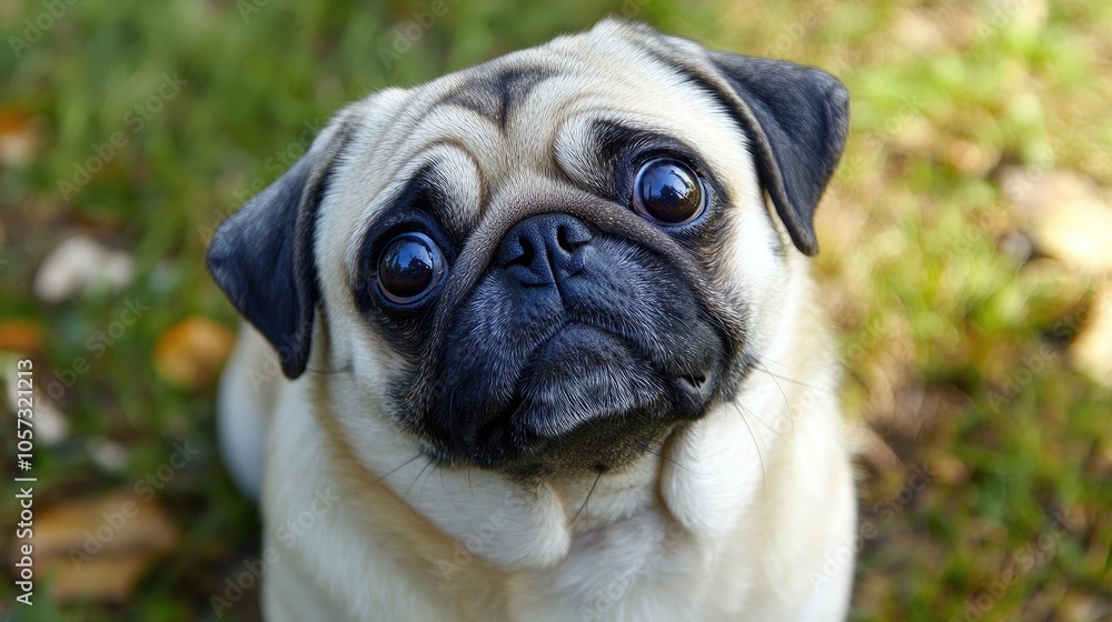 Adorable white haired pug dog with a charming personality Adorable white haired pug dog with a charming personality