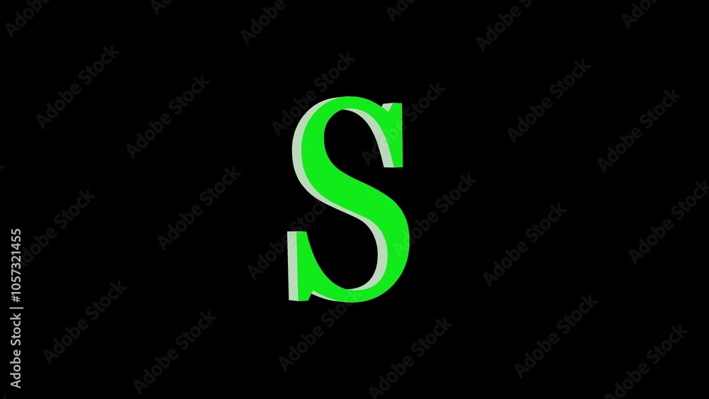 3d S letter logo loopable green color black background 3d S letter logo loopable green color black background