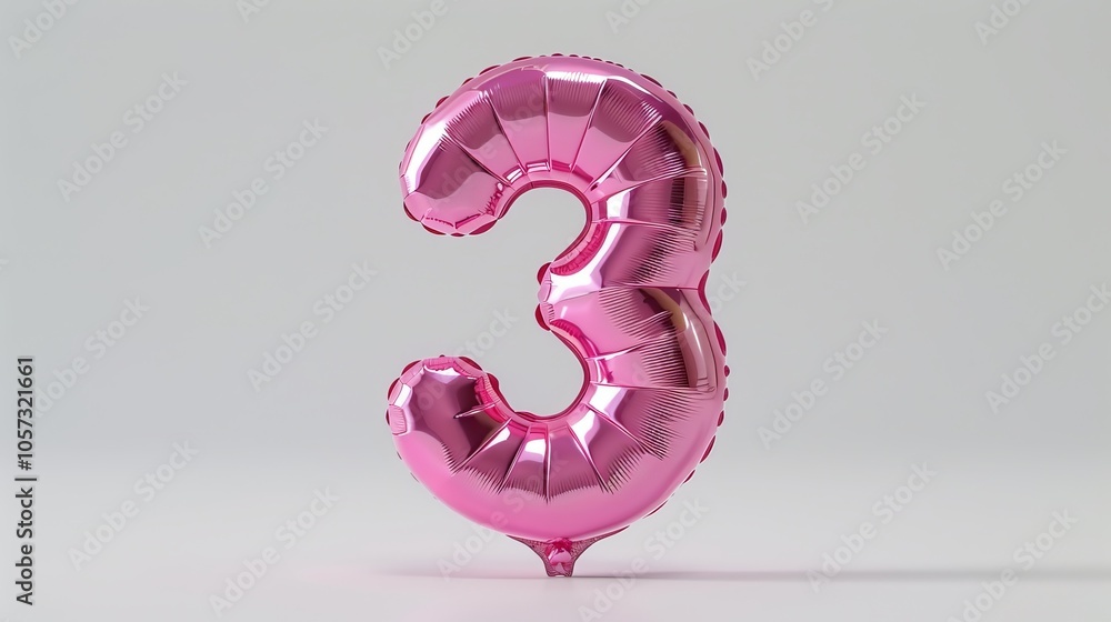 A pink number 3 glass shiny metallic balloon A pink number 3 glass shiny metallic balloon