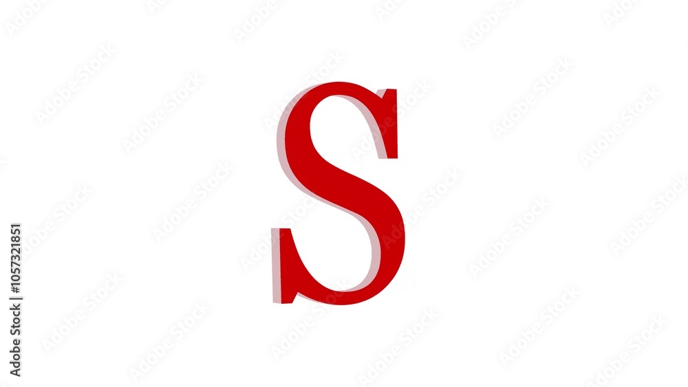 3d S letter logo loopable rotated red color white background 3d S letter logo loopable rotated red color white background