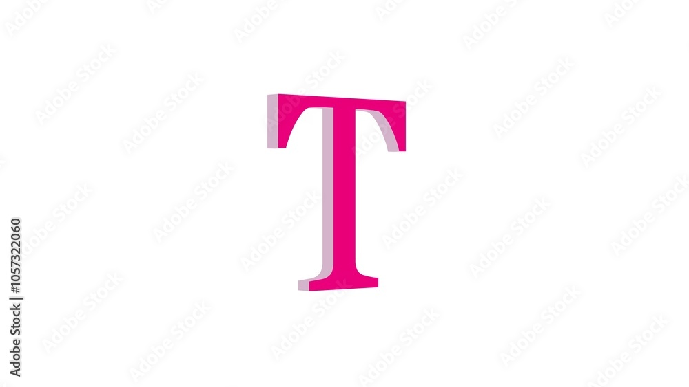 3d T letter logo loopable pink color white background 3d T letter logo loopable pink color white background