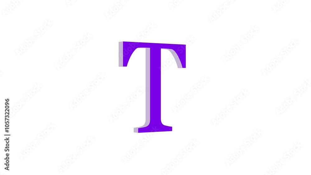 3d T letter logo loopable purple color white background 3d T letter logo loopable purple color white background