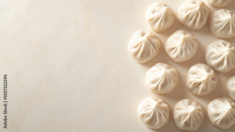 A cluster of khinkali on a bright background featuring soft shadows Focus on traditional cuisine with ample copy space A cluster of khinkali on a bright background featuring soft shadows Focus on traditional cuisine with ample copy space