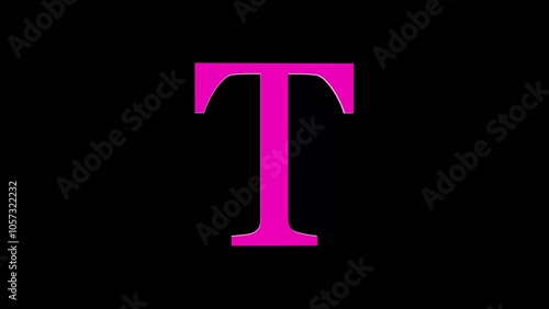 3d T letter logo loopable rotated pink color black background