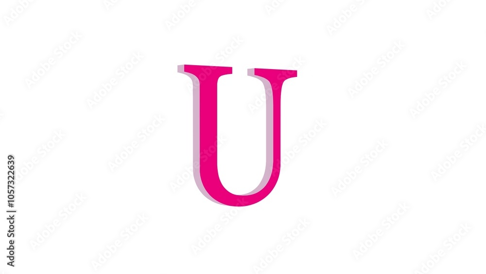 3d U letter logo loopable pink color white background 3d U letter logo loopable pink color white background