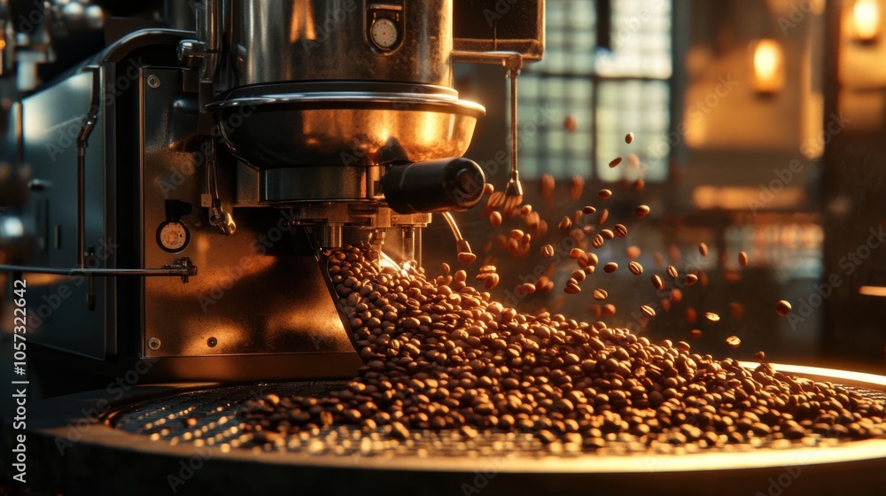 A coffee roaster pouring beans into the machine, A coffee roaster pouring beans into the machine,