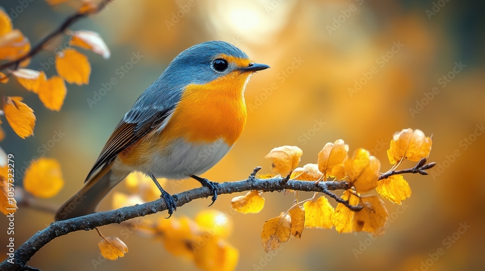 Small bird perched on branch in autumn forest, peaceful scene, golden hour sunlight, beautiful songbird, natural setting, delicate feathers, tranquil moment, fall season, wildlife beauty, serene Small bird perched on branch in autumn forest, peaceful scene, golden hour sunlight, beautiful songbird, natural setting, delicate feathers, tranquil moment, fall season, wildlife beauty, serene