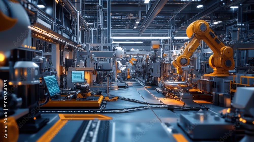 A factory floor where engineers are integrating new machinery A factory floor where engineers are integrating new machinery