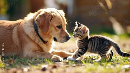 Wallpaper Mural A Heartwarming Moment with a Dog and Cat at Play, Puppy And Kitten, Dog and Cat Playing Together Torontodigital.ca