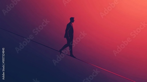 A man is walking on a tightrope