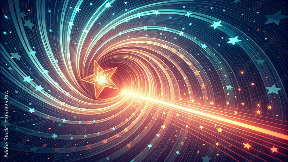 Vibrant, abstract digital art with a swirling star vortex. Dynamic, cosmic swirl with a bright, golden star. Vibrant, abstract digital art with a swirling star vortex. Dynamic, cosmic swirl with a bright, golden star.
