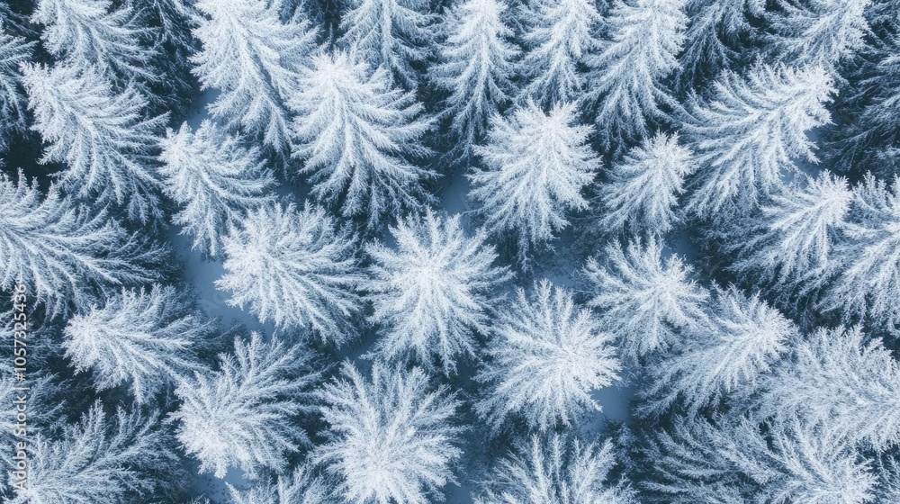 Aerial view of a snow draped forest taken in winter with a drone Aerial view of a snow draped forest taken in winter with a drone