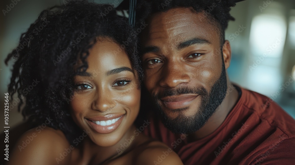 A close-up of a couple sitting close together, smiling warmly as they pose for the camera, their eyes radiating love and connection in a beautifully lit setting. A close-up of a couple sitting close together, smiling warmly as they pose for the camera, their eyes radiating love and connection in a beautifully lit setting.