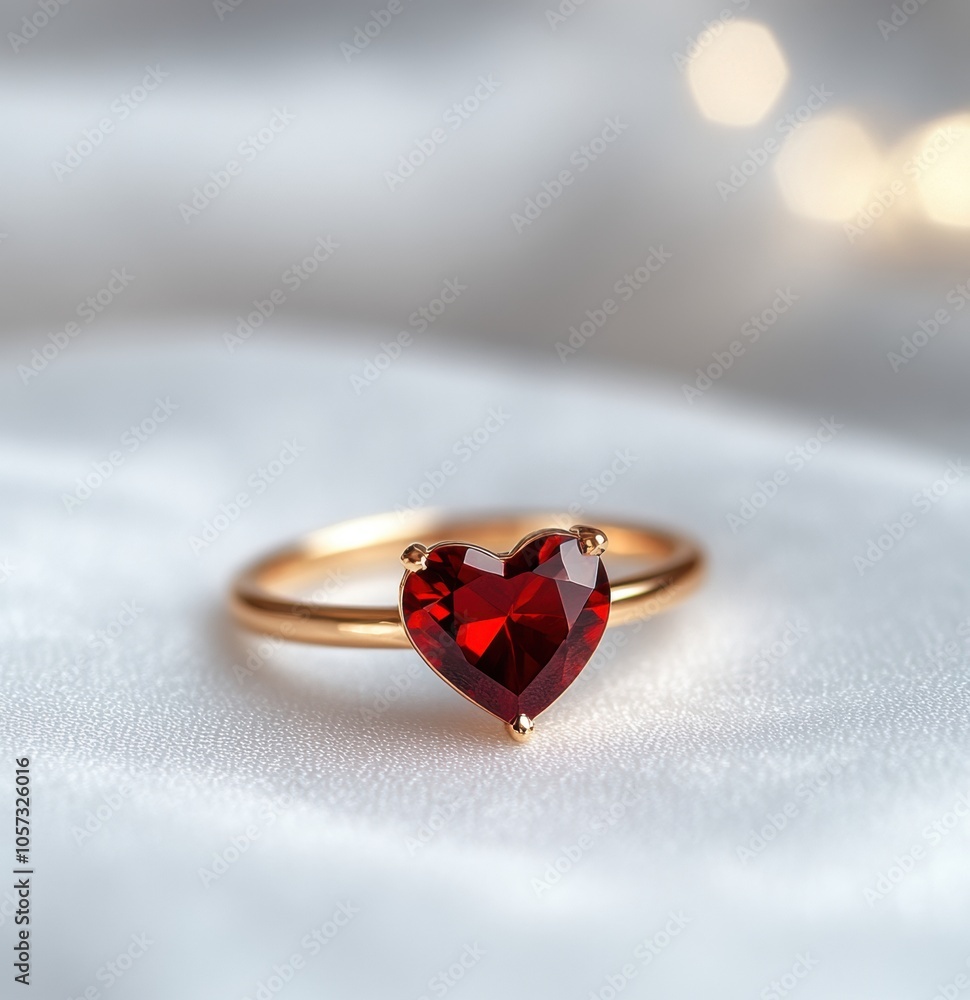A heart-shaped ruby ring rests gracefully on a soft fabric background, perfect for showcasing romantic jewelry pieces in advertisements, gift guides, or online stores, A heart-shaped ruby ring rests gracefully on a soft fabric background, perfect for showcasing romantic jewelry pieces in advertisements, gift guides, or online stores,