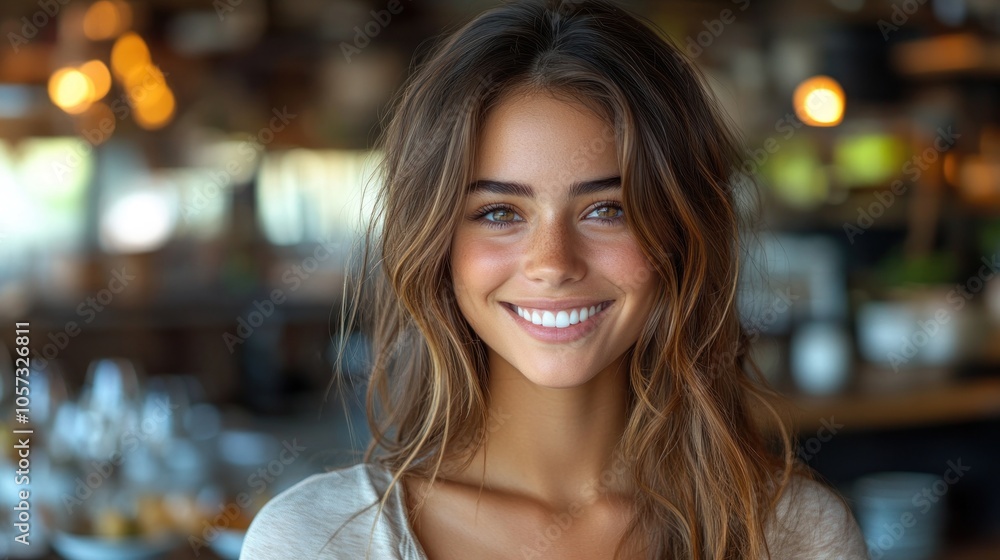 Smiling Woman in Cafe Smiling Woman in Cafe