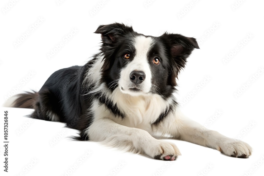 Border Collie Lying Down on White Background Border Collie Lying Down on White Background