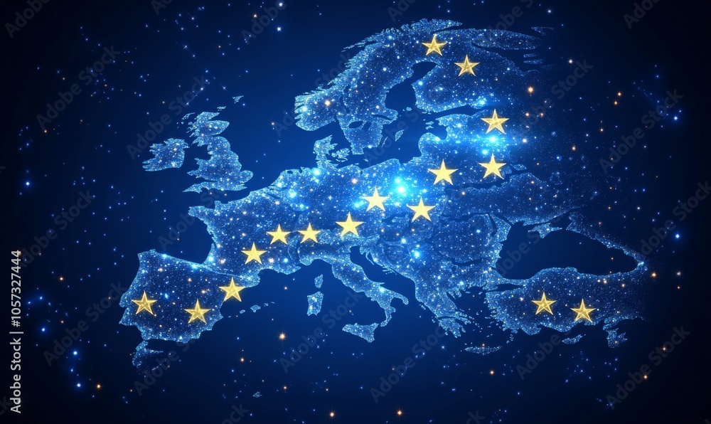 Fototapeta premium European telecommunication and data transfer networks with global internet connectivity for communication technology.