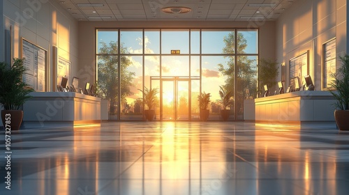 Wallpaper Mural Bright lobby with sunset view and modern decor. Torontodigital.ca