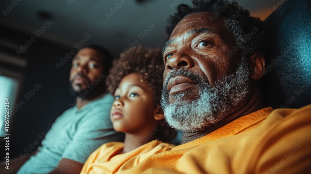 A family of three, including a grandfather, father, and child, share a special moment watching television, epitomizing connection and shared experiences. A family of three, including a grandfather, father, and child, share a special moment watching television, epitomizing connection and shared experiences.