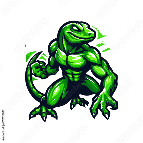 Energetic Green Gecko mascot logo. powerful Gecko vector illustration