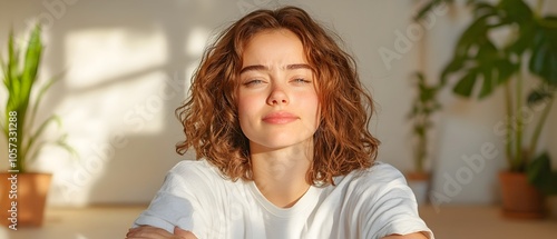 Young woman sitting on the floor at home clutching her stomach in pain and discomfort suffering from a digestive issue or illness such as food poisoning abdominal cramps or nausea