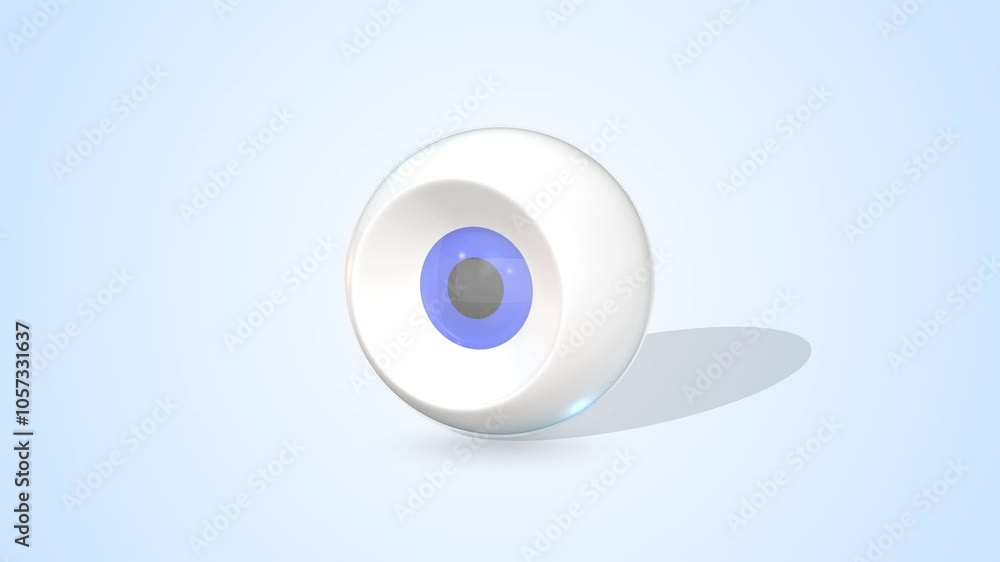 3D Cartoon Eyeball on a Light Blue Floor. Eyeball 3D Animation. 4K 3D Cartoon Eyeball on a Light Blue Floor. Eyeball 3D Animation. 4K