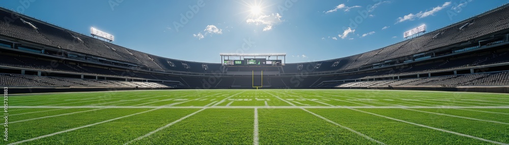 Stadium in the night with green field and floodlights Stadium in the night with green field and floodlights
