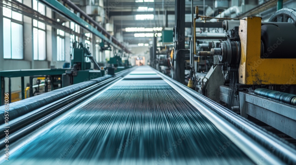 A textile factory where silk fabrics are being woven, with a focus on the advanced machinery A textile factory where silk fabrics are being woven, with a focus on the advanced machinery
