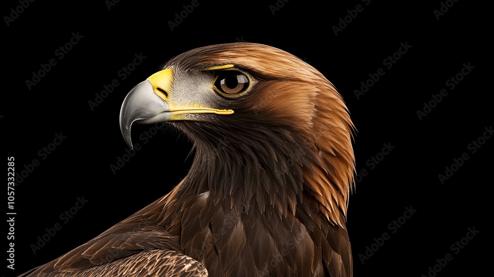 Majestic wild golden eagle (Aquila chrysaetos) captured in a stunning side profile close-up against a black background, perfect for backgrounds and wallpapers showcasing nature's beauty and power Majestic wild golden eagle (Aquila chrysaetos) captured in a stunning side profile close-up against a black background, perfect for backgrounds and wallpapers showcasing nature's beauty and power