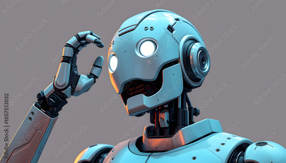 Naklejka premium Broken robot. Bot is out of order. Failure of machines and equipment, failures and poor maintenance. A bad example of a complete replacement of people in production. Automation of business processes