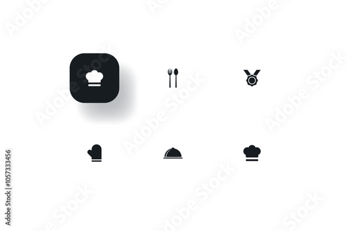 chef icon set includes hat gloves fork spoon etc