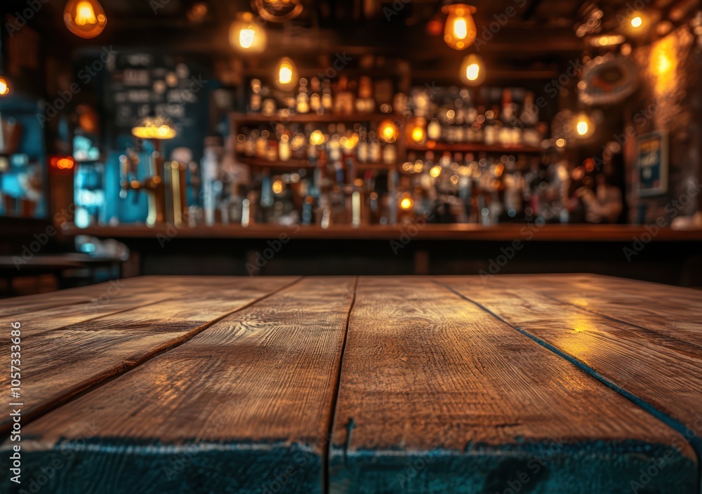 Empty Wooden Bar Counter with Warm Lighting Empty Wooden Bar Counter with Warm Lighting