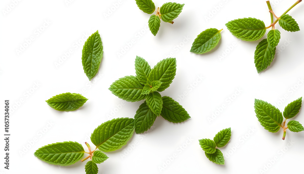 Menthol cigarettes and mint on white background, flat lay isolated with white highlights, png Menthol cigarettes and mint on white background, flat lay isolated with white highlights, png