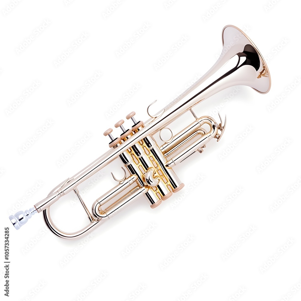 Macro Shot of a Perfect Golden Music Trumpet Isolated on White Background Macro Shot of a Perfect Golden Music Trumpet Isolated on White Background