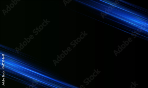 Blue laser beams isolated on black background. Abstract light effect. Blue lens flash. Horizontal rays glowing in the dark. Speed ​​vector illustration. road.