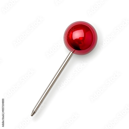 Closeup of a Vibrant Red Drawing Pin on White Background