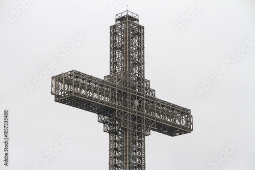 close up view of millennium cross in skopjy, north macedonia photo