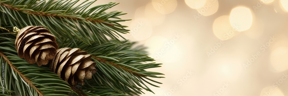 Festive Pine Cones on Evergreen Branches Festive Pine Cones on Evergreen Branches