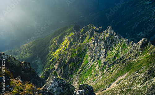 Mountains peaks illuminated by sunlight