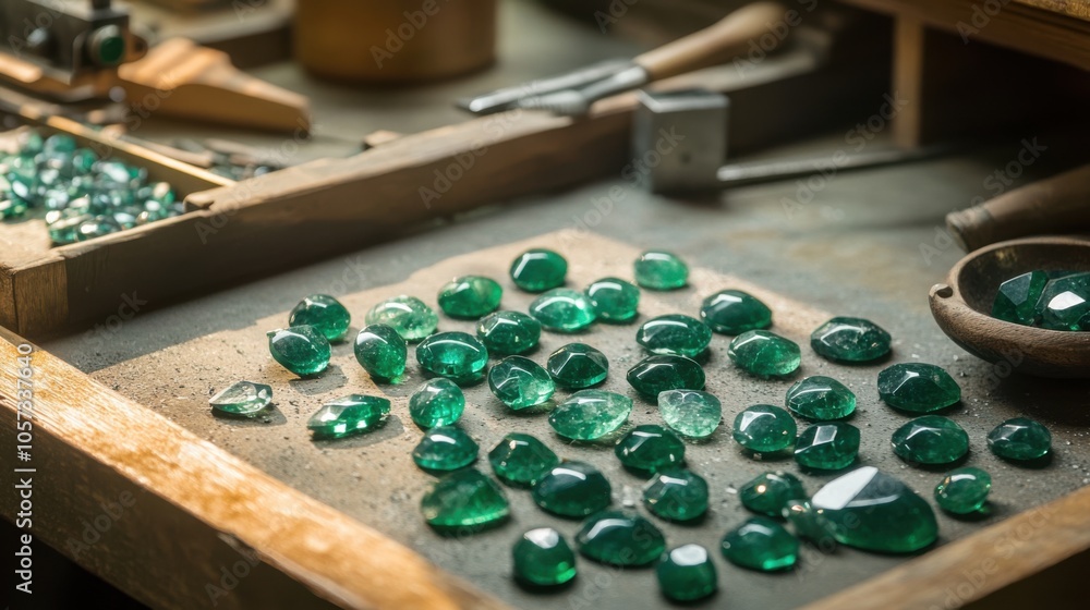 Inside a gem cutting workshop, experts carefully inspect and cut colorful gemstones with Inside a gem cutting workshop, experts carefully inspect and cut colorful gemstones with
