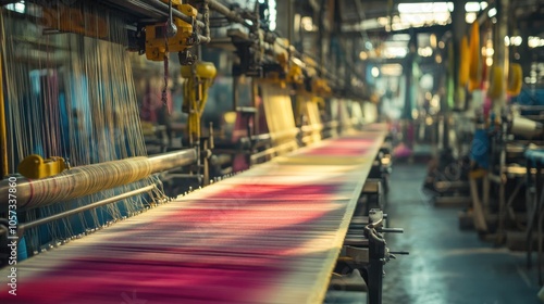 Wallpaper Mural Rows of industrial looms in a textile factory, each producing delicate silk fabric under the Torontodigital.ca