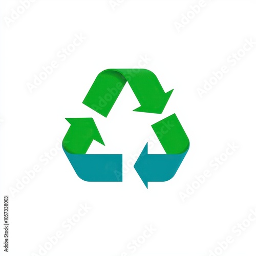 A stylized recycling symbol featuring green and blue arrows, promoting environmental sustainability.