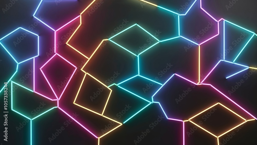 Vibrant neon geometric patterns on a dark background creating a modern abstract design Vibrant neon geometric patterns on a dark background creating a modern abstract design