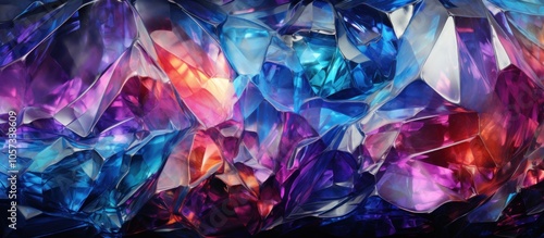 A vibrant abstract composition of colorful, crystalline shapes reflecting light.