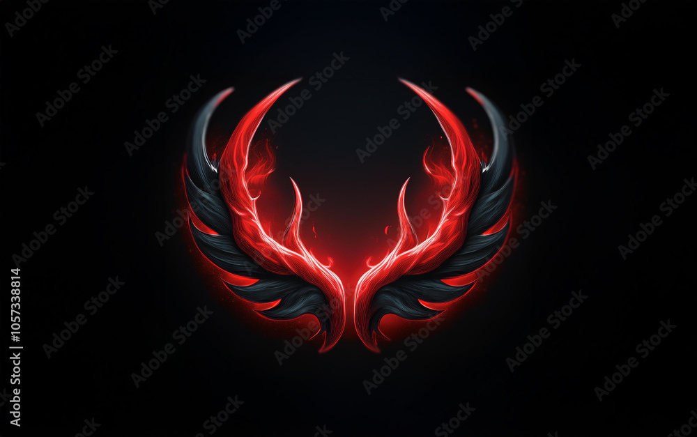 A fiery symbol of wings, with a red glow against a black background. A fiery symbol of wings, with a red glow against a black background.