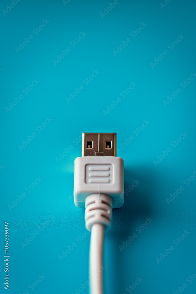 USB Cable on Blue Background for Technology and Connectivity Concepts USB Cable on Blue Background for Technology and Connectivity Concepts